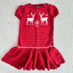 Polo Ralph Lauren Girl's Red Reindeer Sweater Dress GUC 5